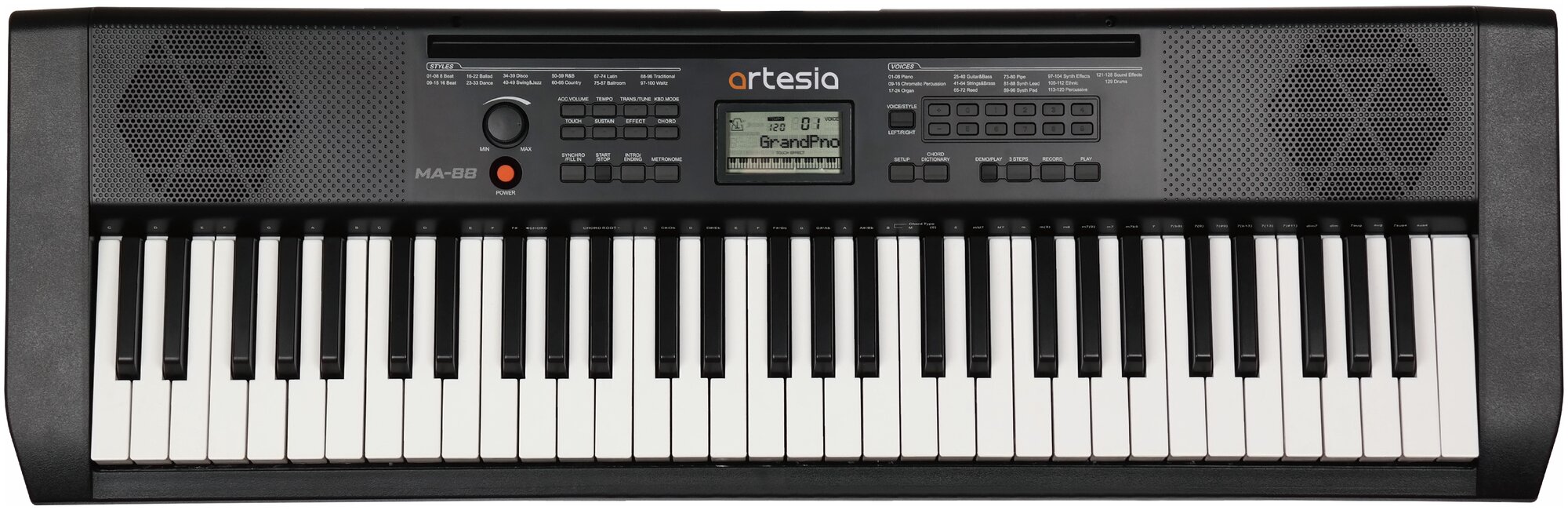 Artesia MA-88 Синтезатор, 61 динамических клавиша, ЖК дисплей, полифония 32 ноты, реверберация (8 ти