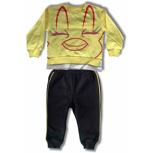 фото Комплект одежды paulina для девочек, лонгслив и брюки, повседневный стиль, размер 12-18 мес., синий, желтый