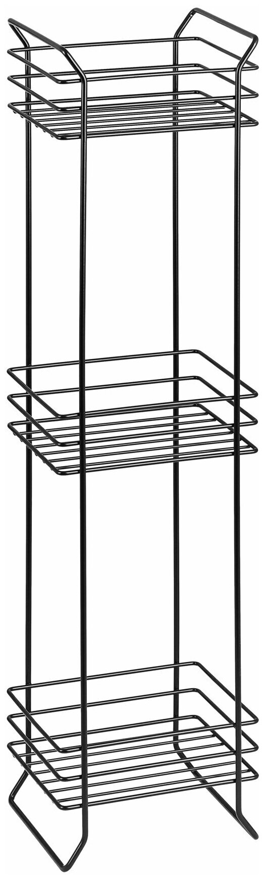 Стеллаж для ванной комнаты прямой трехъярусный 15x71x18 см цвет черный - фотография № 1
