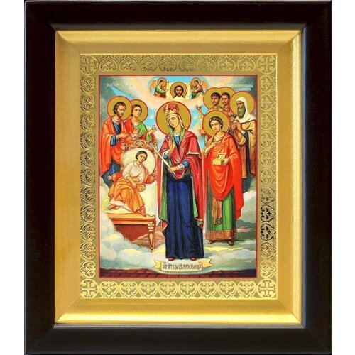 Икона Богородицы Целительница и святые врачеватели, киот 14,5*16,5 см