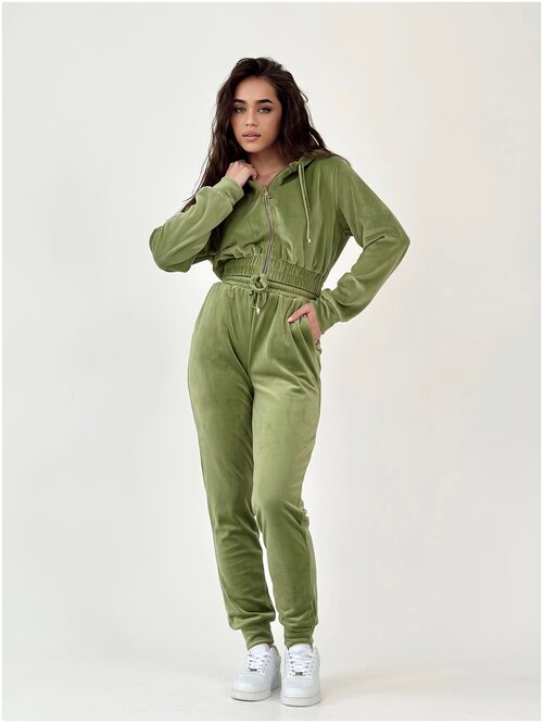 Костюм, олимпийка и брюки, спортивный стиль, полуприлегающий силуэт, капюшон, размер M, зеленый