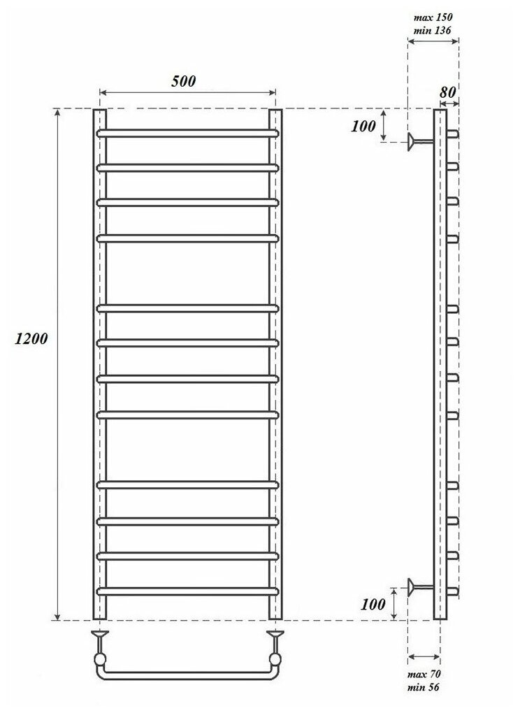 Point Полотенцесушитель водяной Point Нептун PN09152 П12 500x1200, хром - фотография № 3