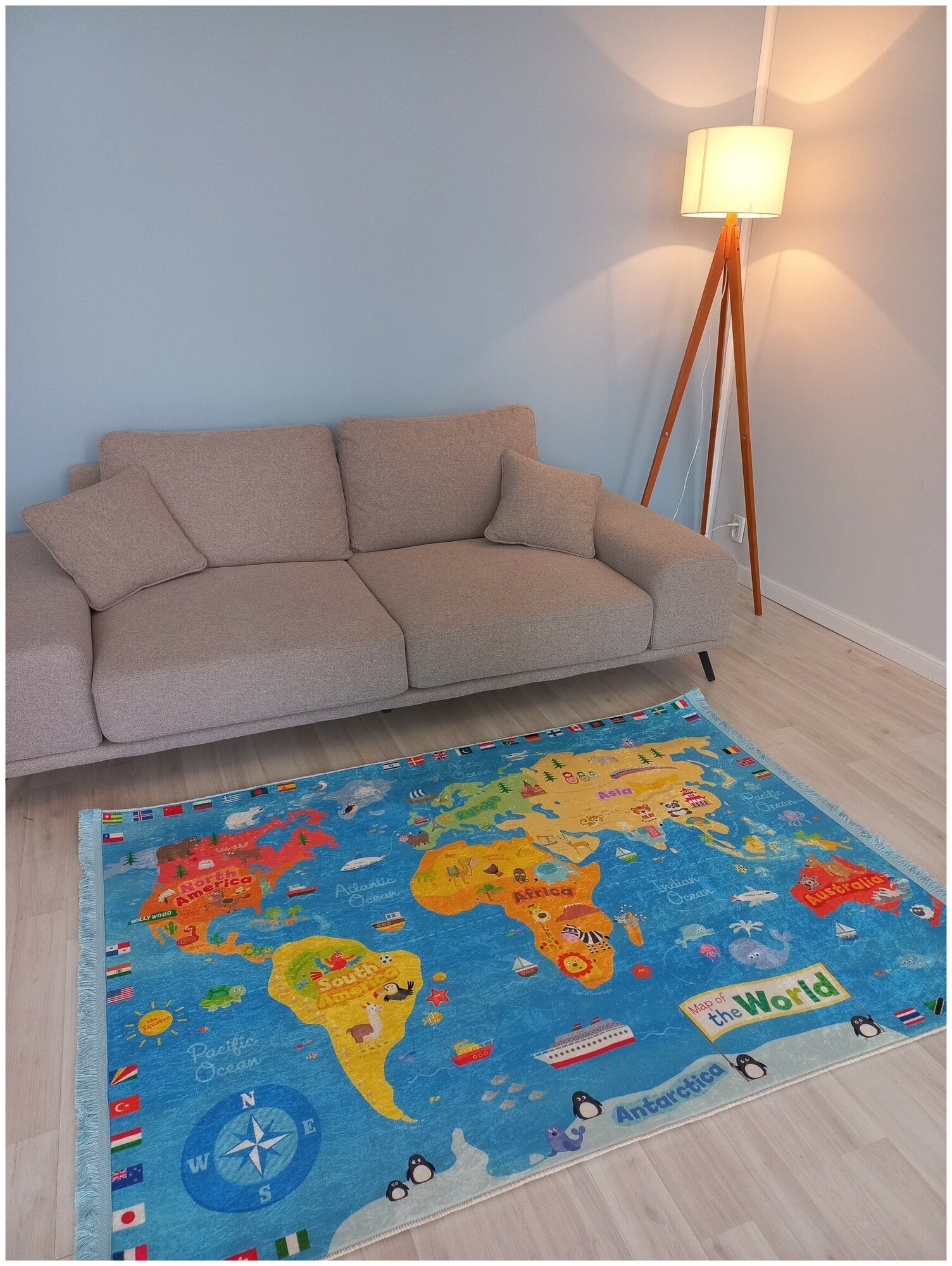 Коврик для детской комнаты, 120*180 см, Турция, карта мира