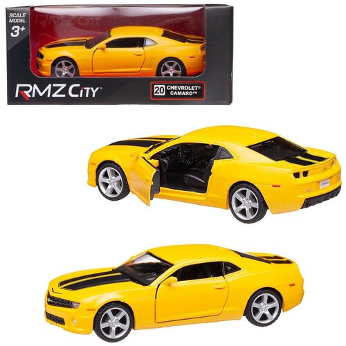 Машина металлическая RMZ City 1:32 Chevrolet Comaro 2010, желтый матовый цвет, двери открываются