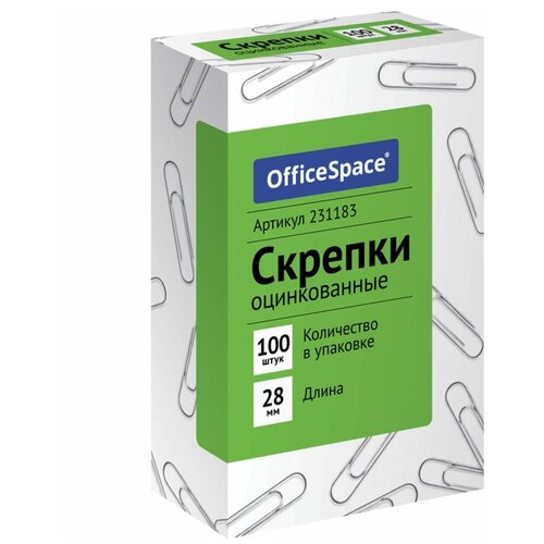 Скрепки OfficeSpace (28мм, овальные, оцинкованные) 100шт. (231183)