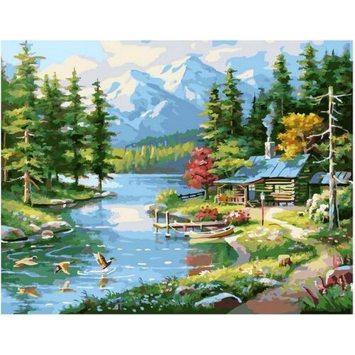 Картина по номерам Домик у лесного озера 40х50 см АртТойс живопись по номерам лодка у тихого озера 40х50