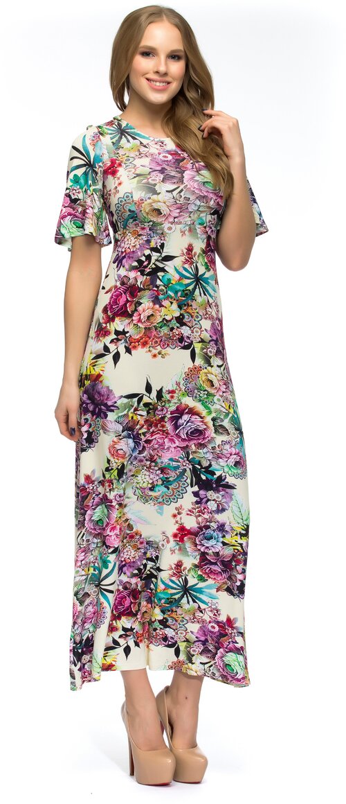 Платье Мадам Т, вискоза, повседневное, полуприлегающее, макси, размер 46, фиолетовый, бежевый