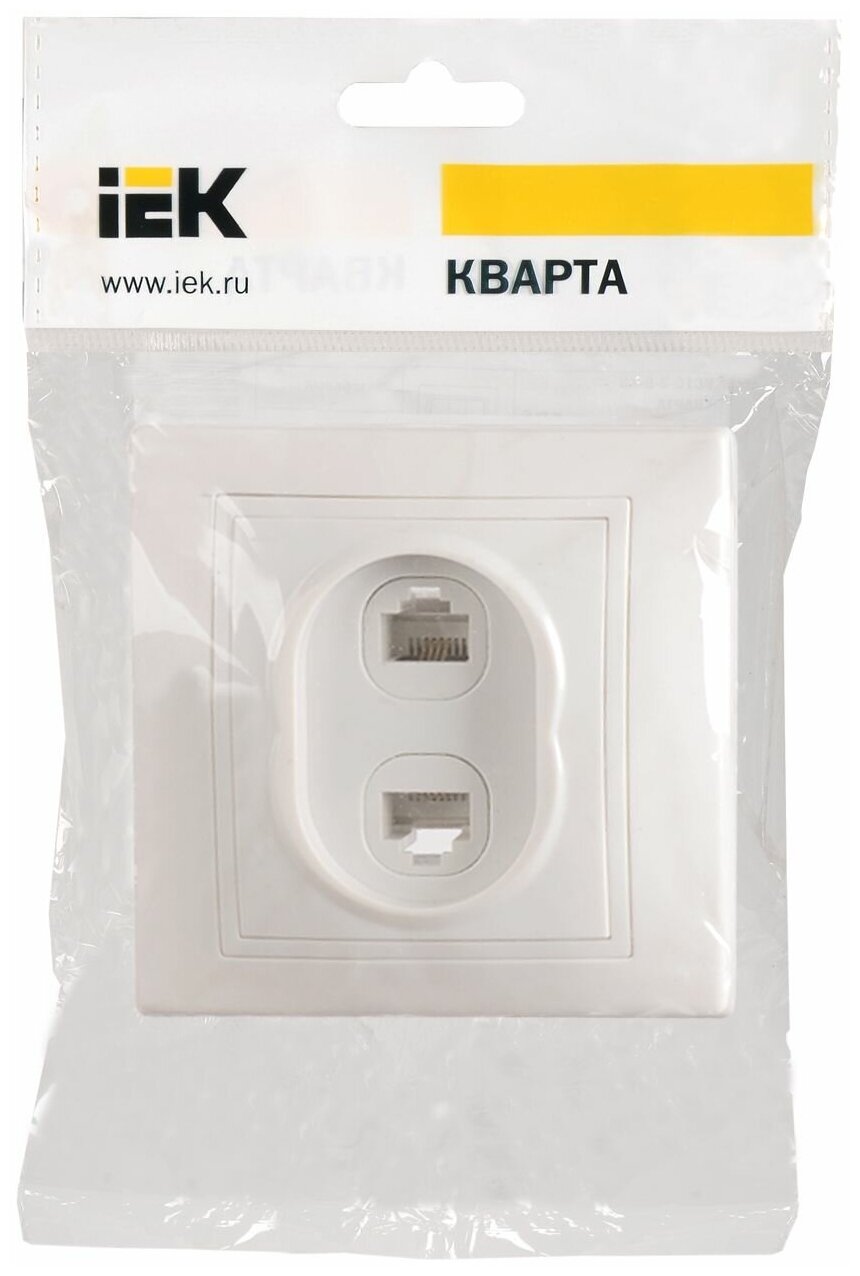 Розетка телефонная и компьютерная встраиваемая RJ11/RJ45 IEK Кварта, IP20, белая - фотография № 2