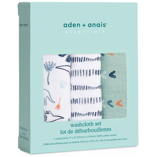 фото Набор из 3-х муслиновых полотенец для лица и рук. aden+anais серия dinotime aden + anais