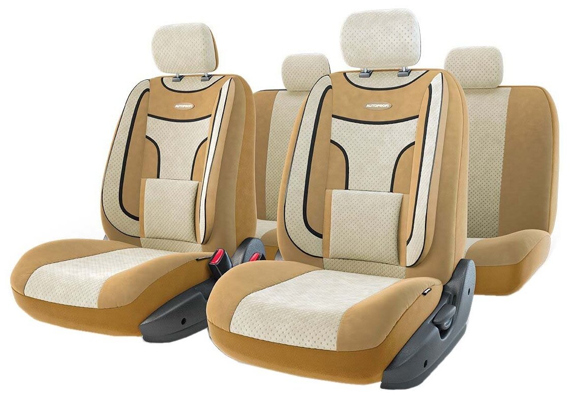 Авточехлы AUTOPROFI ECO-1105 D.BE/L.BE (M) EXTRA COMFORT, анатом. поддержка, форм. велюр, 11 предм., карман, 6 молний т.беж./св.бежевый, разм. М