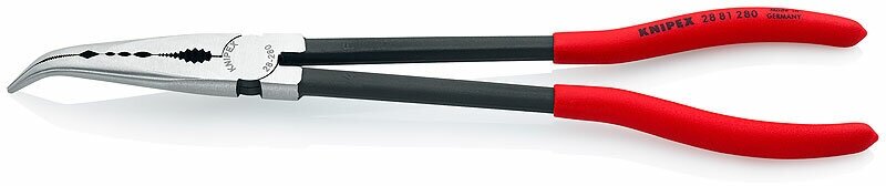 Плоскогубцы монтажные юстировочные, для труднодоступных мест, губки 45°, 280 мм, фосфатированные, обливные ручки KNIPEX KN-2881280