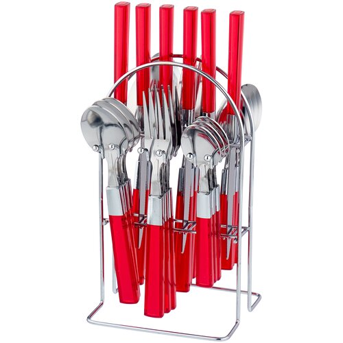 фото Mayer & boch набор столовых приборов на подставке 20686, 25 шт. красный / серебристый