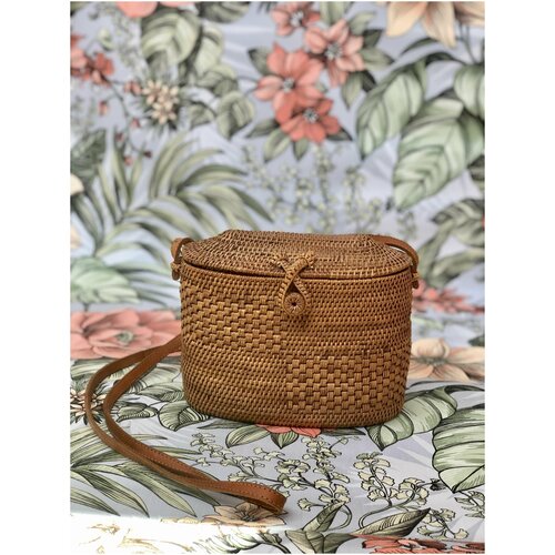 Плетёная сумочка Firebird женская,летняя, с плечевым кожаным ремешком, из ротанга, соломенная, эко, пляжная 20 х 10 х 14 см