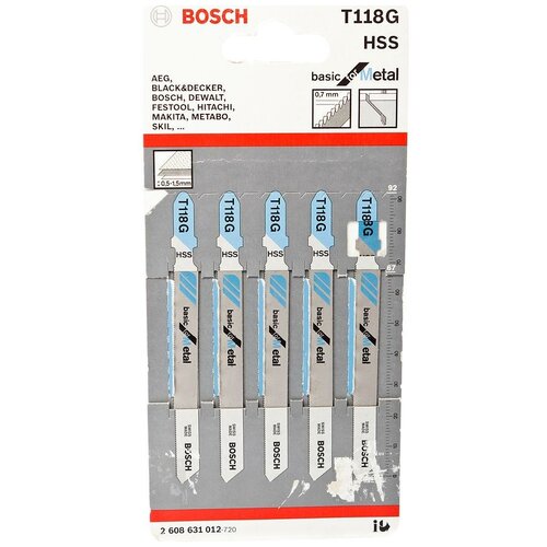 Набор пилок Bosch 5шт T118 G (012) набор пилок универсальные bosch 2607019458 8пред лобзики