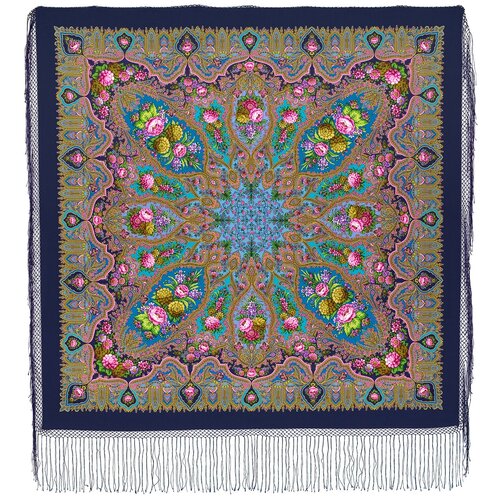 Шерстяной платок Павловопосадские платки Миндаль 14, фиолетовый, 148 х 148 см