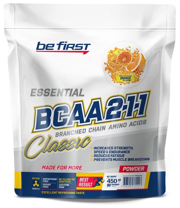 Аминокислоты Be First bcaa 2:1:1 powder 450 гр, дойпак, апельсин