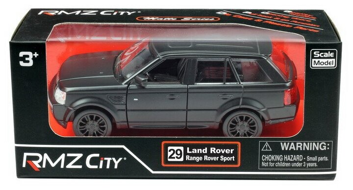 Машинка металлическая Uni-Fortune RMZ City 1:32 Range Rover Sport, инерционная, черный матовый цвет, 16.5 x 7.5 x 7 см