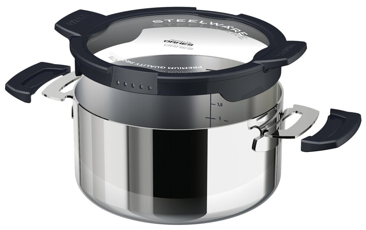 кастрюля VITAX Compact Chef 5л 20см нерж.сталь стекл.крышка индукция - фото №3