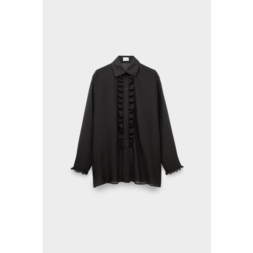 фото Рубашка alpe cashmere, свободный силуэт, длинный рукав, размер 40, черный