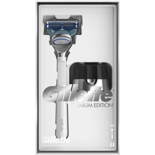 подставка для бритвы x1 черный Набор Gillette подарочный: бритва SkinGuard, магнитная подставка, белый