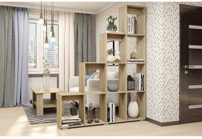 фото Стеллаж-перегородка с полками Кантри, 1600х296х2036, Дуб сонома