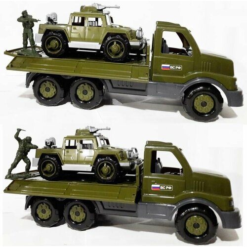 Набор военной техники: грузовик (44 см) для перевозки с джипом (24,6 см) и солдатиком набор оружия военный с солдатиком для мальчика