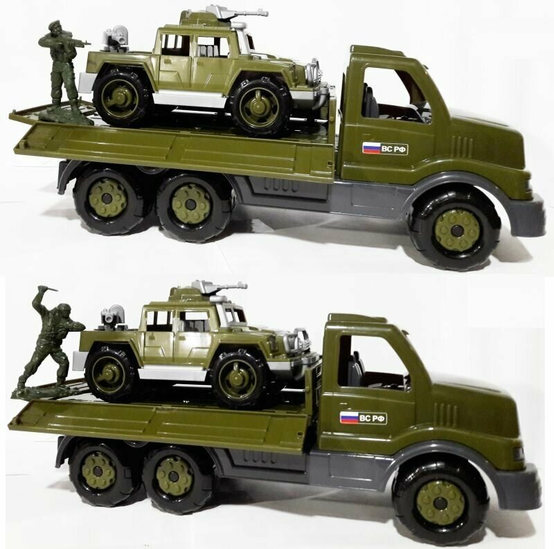 Набор военной техники: грузовик (44 см) для перевозки с джипом (24,6 см) и солдатиком