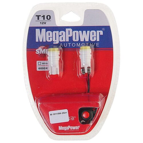 фото Лампа автомобильная светодиодная megapower 10115w-2блт w5w (t10) 12v 10w 2 шт.