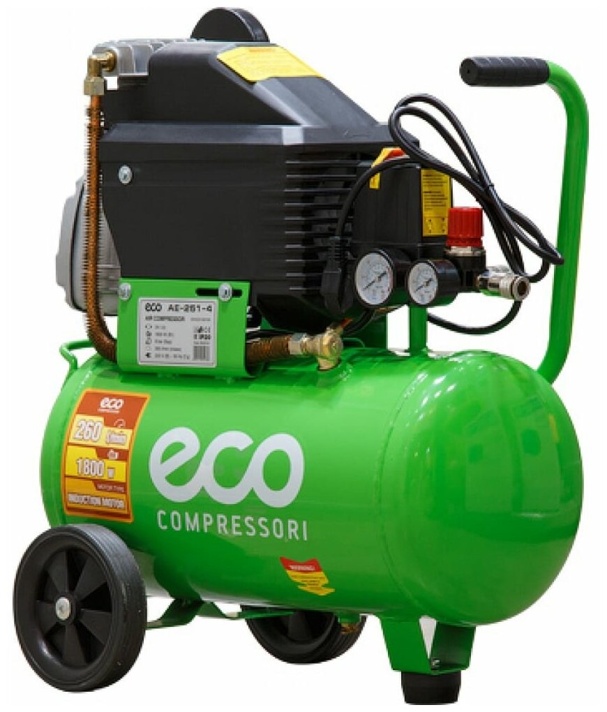 Компрессор Eco AE-251-4 (260 л/мин, 8 атм, коаксиальный, масляный, ресив. 24 л, 220 В, 1.80 кВт)