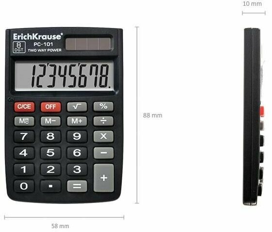 Калькулятор карманный 8-разрядов ErichKrause PC-101 (в коробке по 1 )