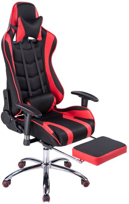 Игровое кресло с подставкой для ног KAPIOVI LANS, черная экокожа, красные вставки