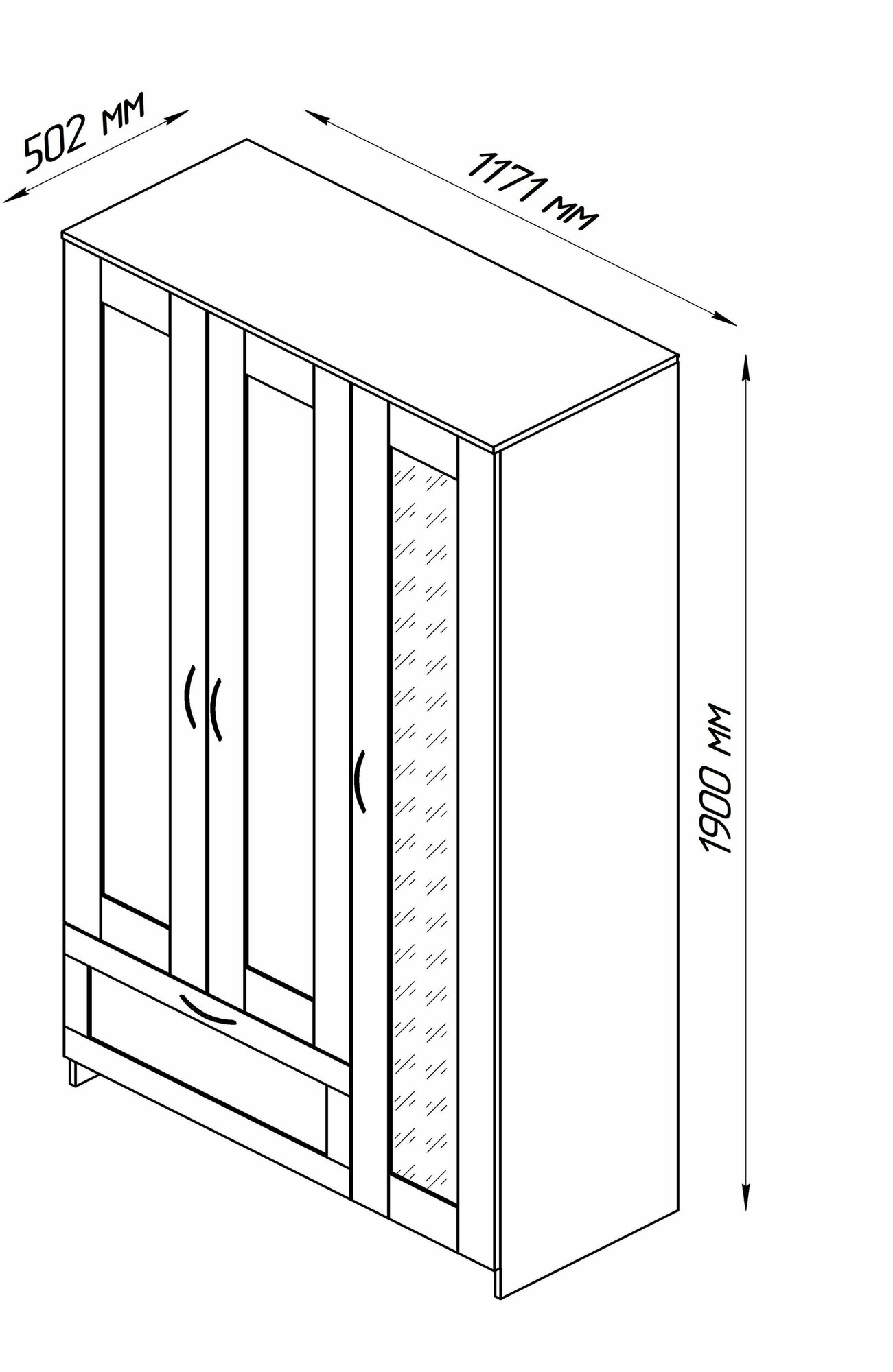 Шкаф ГУД ЛАКК Сириус, 3 двери и 1 ящик 117х50х190 см, черный, дуб венге