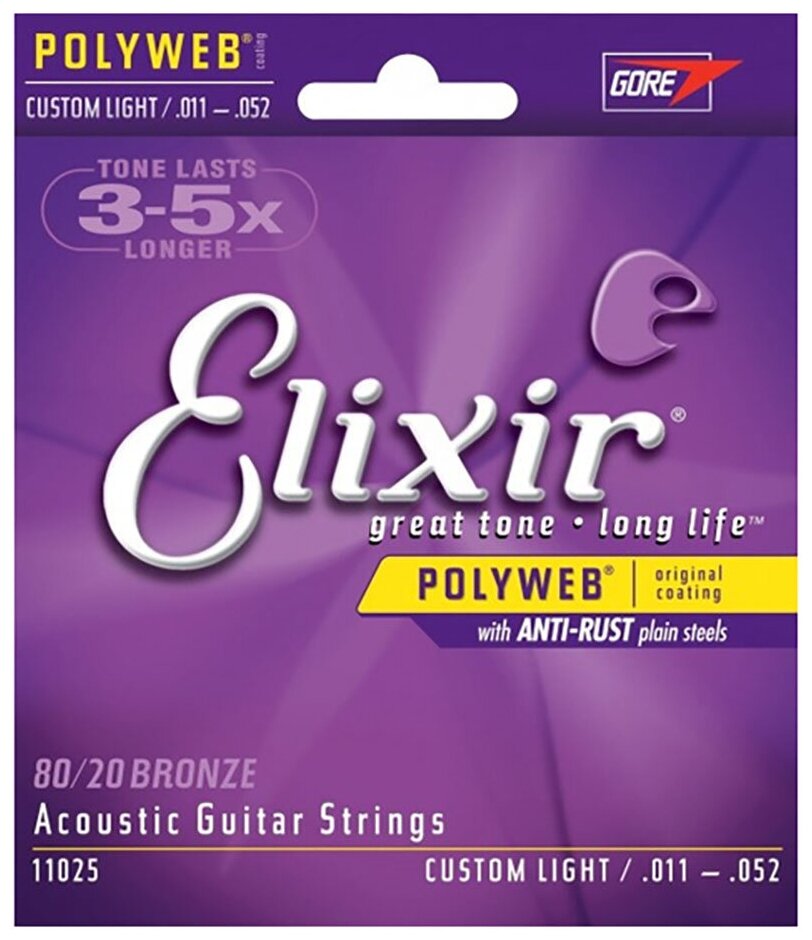 Струны для акустической гитары Elixir Polyweb 11025 Custom Light (6 шт)