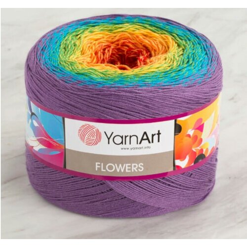 пряжа yarnart flowers синий желтый сиреневый 257 55%хлопок 45%акрил 1000м 250г 3шт Пряжа YarnArt Flowers радуга (277), 55%хлопок/45%акрил, 1000м, 250г, 3шт