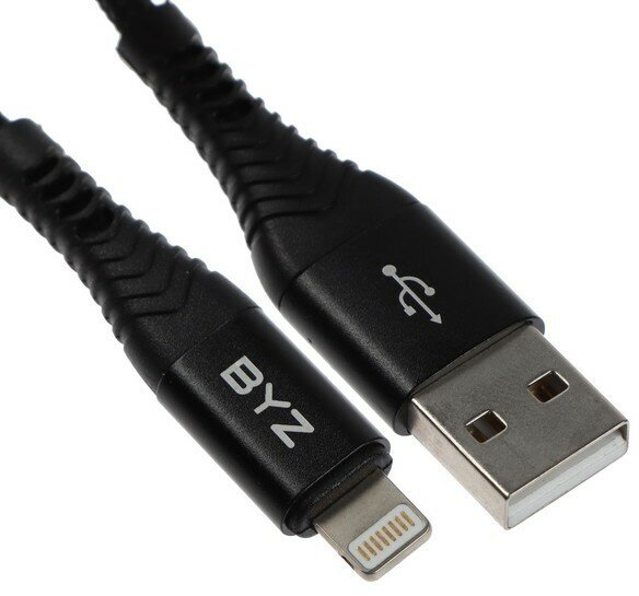 Кабель BYZ BC-029, Lightning - USB, 5 А, 1 м, нейлон, черный