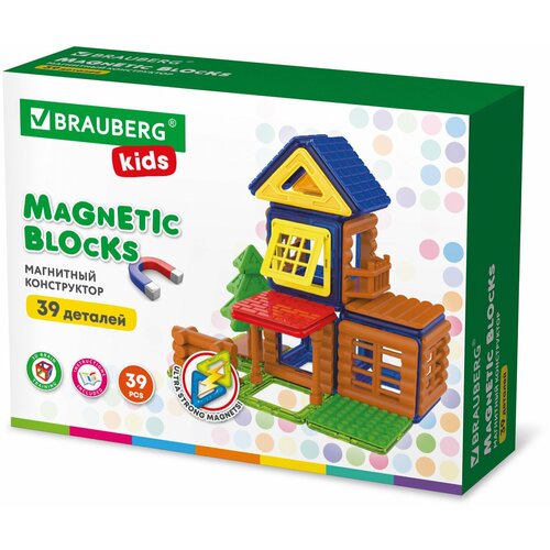 фото Магнитный конструктор magnetic build blocks-39 "построй дом", 39 деталей, brauberg kids, 663849