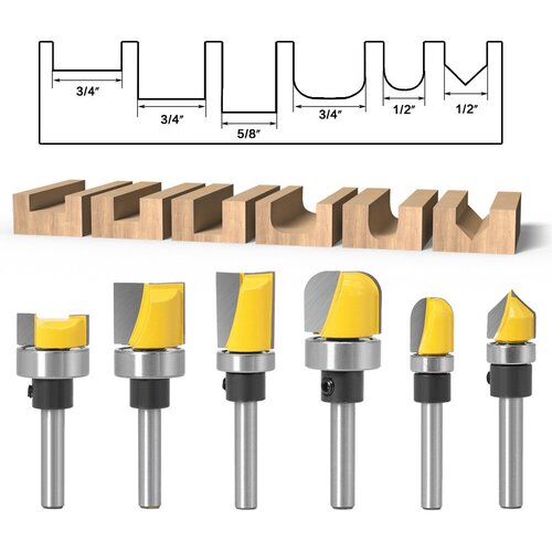 Набор фрез с нижним подшипником хвостовик 6 мм 6 шт 2900₽