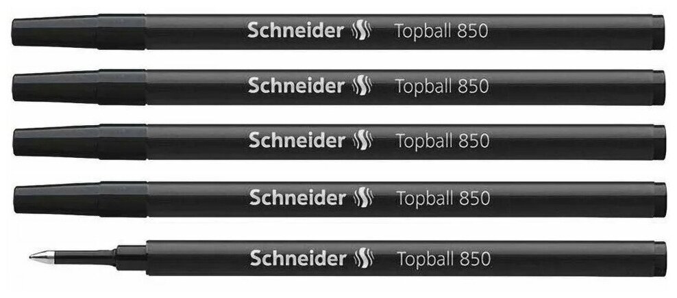 Набор 5 шт. - Стержень для роллера Schneider "Topball 850" черный, универсальный (тип G1), 110 мм, линия 0,5 мм