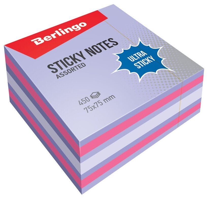 Berlingo Самоклеящийся блок Ultra Sticky 75 x 75 см 450 л (LSn_40201)