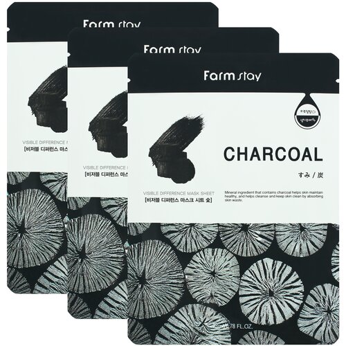 Farmstay Visible Difference Mask Sheet Charcoal с углем, 23 мл, 3 уп.