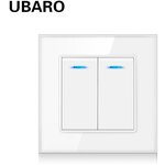 Выключатель с подсветкой UBARO двухклавишный с рамкой из закаленного стекла белый - изображение