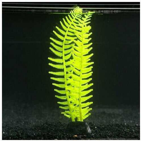 Растение силиконовое аквариумное, светящееся в темноте, 8 х 23 см, желтое, 1 шт.