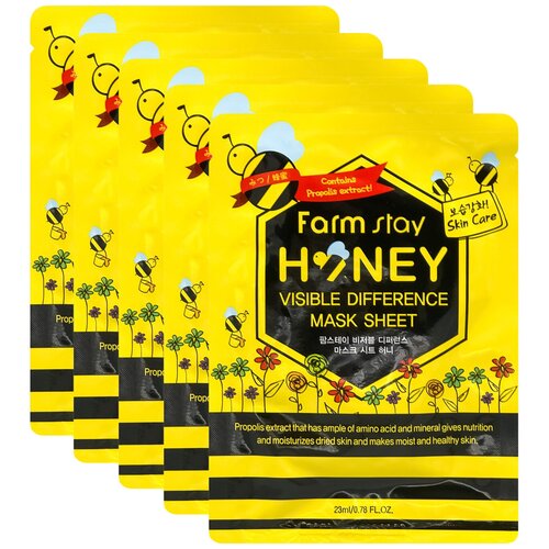 Farmstay Visible Difference Mask Sheet Honey с медом и прополисом, 23 мл, 5 уп. farmstay visible difference mask sheet honey с медом и прополисом 23 г 23 мл