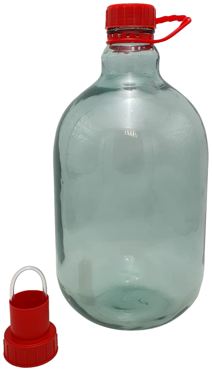 Бутыль стеклянная 10 л ТО-58 мм "Казацкий" прозрачная с красной крышкой и гидрозатвором Mnogo Banok V