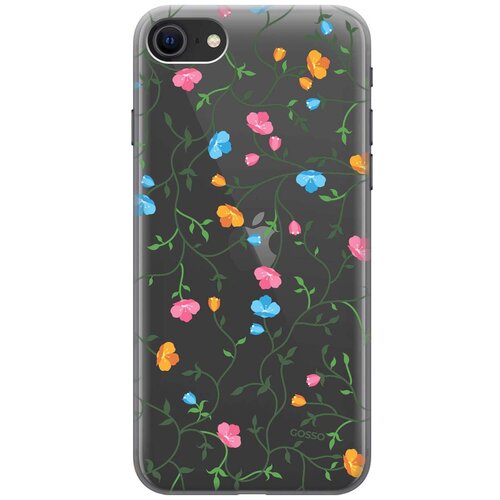 фото Ультратонкий силиконовый чехол-накладка clearview для apple iphone 7 / 8 / se (2020) с 3d принтом "сurly flowers" gosso