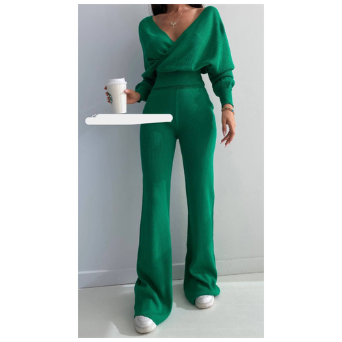 Костюм, худи и брюки, повседневный стиль, прямой силуэт, стрейч, размер 42-48, зеленый
