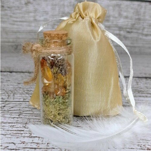 Ведьмина бутылка Денежная (1 шт, 6 см. + мешочек в подарок) / магический оберег, амулет (Набор трав, Набор трав, цитрин. 27гр.)