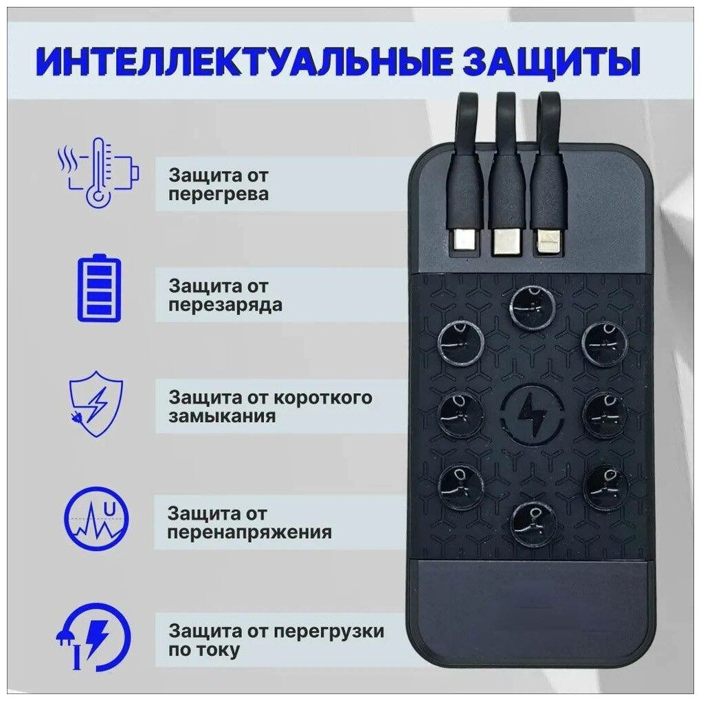 Внешний аккумулятор (power bank) Earldom PB57 5в1 (беспроводной на присоске+кабели на 3 разъема ) 10000mAh черный