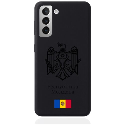 Черный силиконовый чехол для Samsung Galaxy S21 Черный лаковый Герб Республики Молдова/ Герб Молдавии