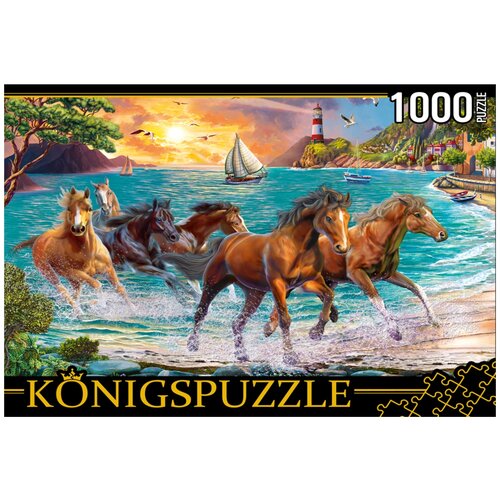 пазлы рыжий кот konigspuzzle 1000 деталей игривые котята фk1000 3587 Пазл Konigspuzzle Лошади у моря на закате, ФK1000-6635, 1000 дет., разноцветный